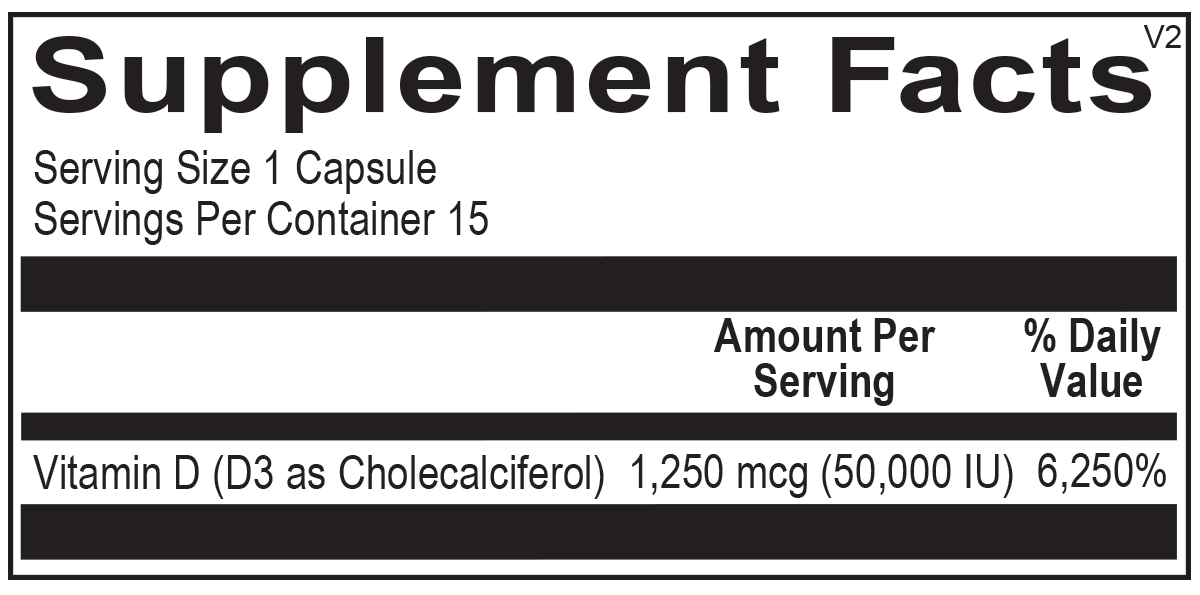 Vitamin D3 50,000 IU (103) Supplemental Facts Box