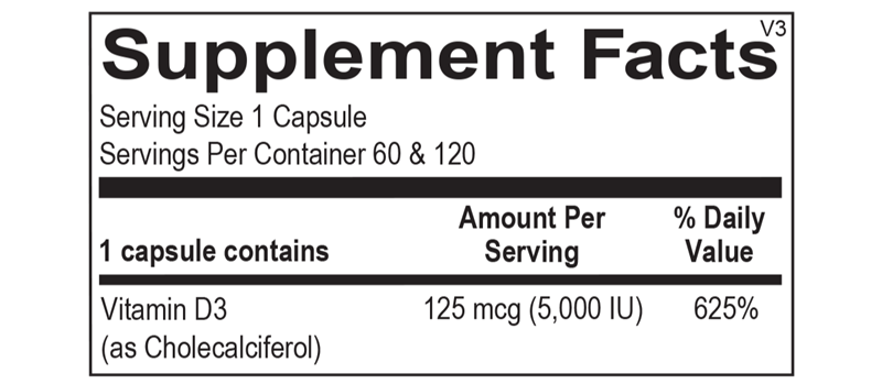 Vitamin D 5000IU supplement facts image