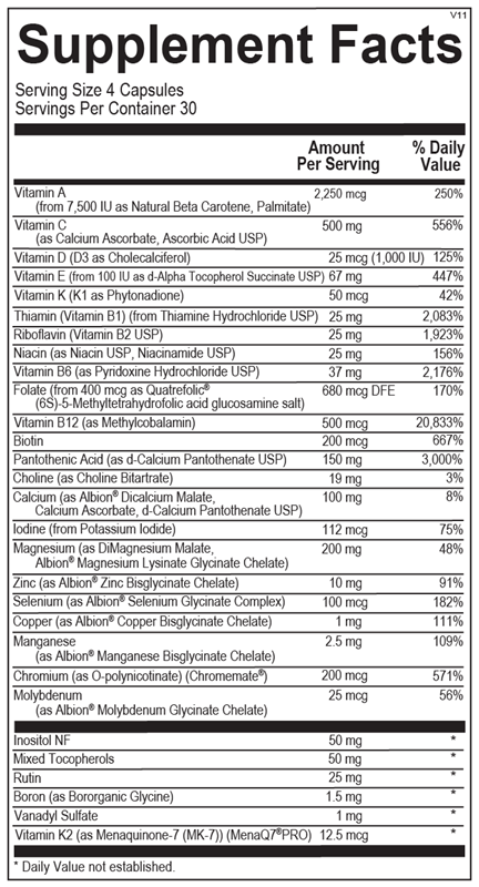 Alpha Base Capsules without Iron supplement facts image