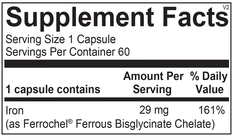 Reacted Iron supplement facts image