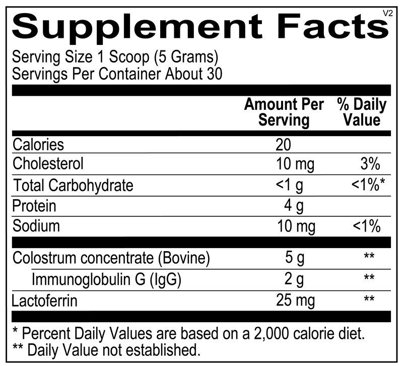 IgG Protect Powder supplement facts image