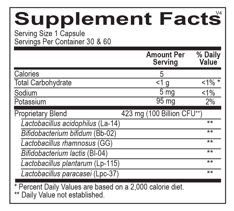 Ortho Biotic 100 supplement facts image