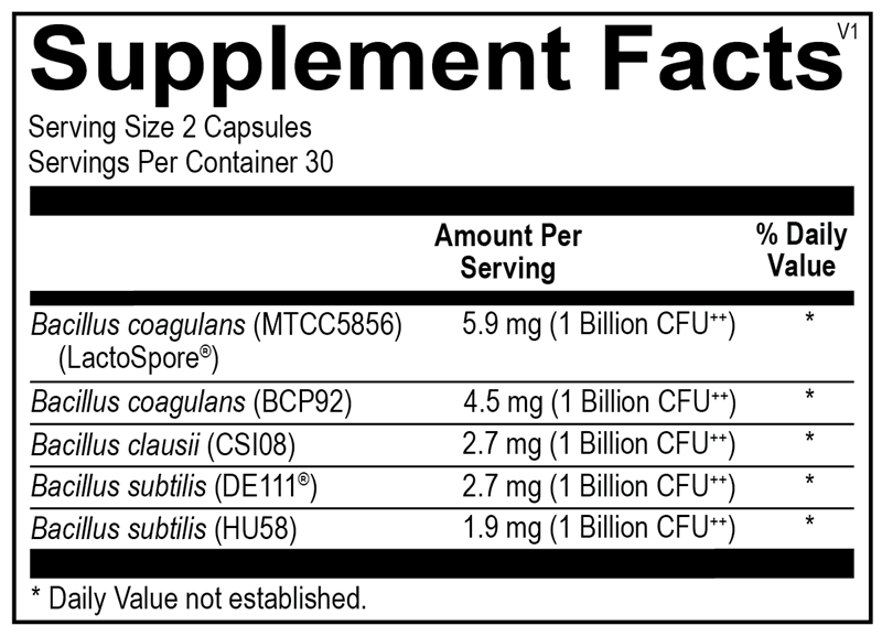 Ortho Spore Complete supplement facts image