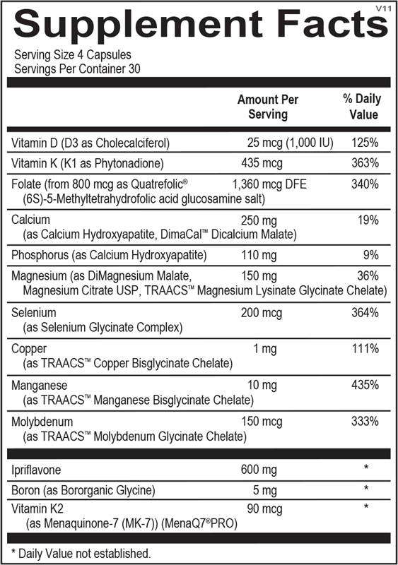OsteoPrev supplement facts image