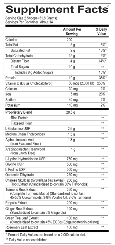 InflammaCORE Strawberry supplement facts image