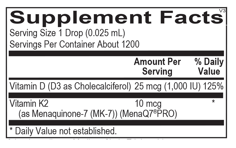 Liquid Vitamin D3 with K2 supplement facts image