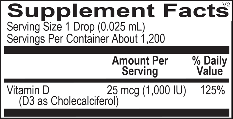Liquid Vitamin D3 supplement facts image